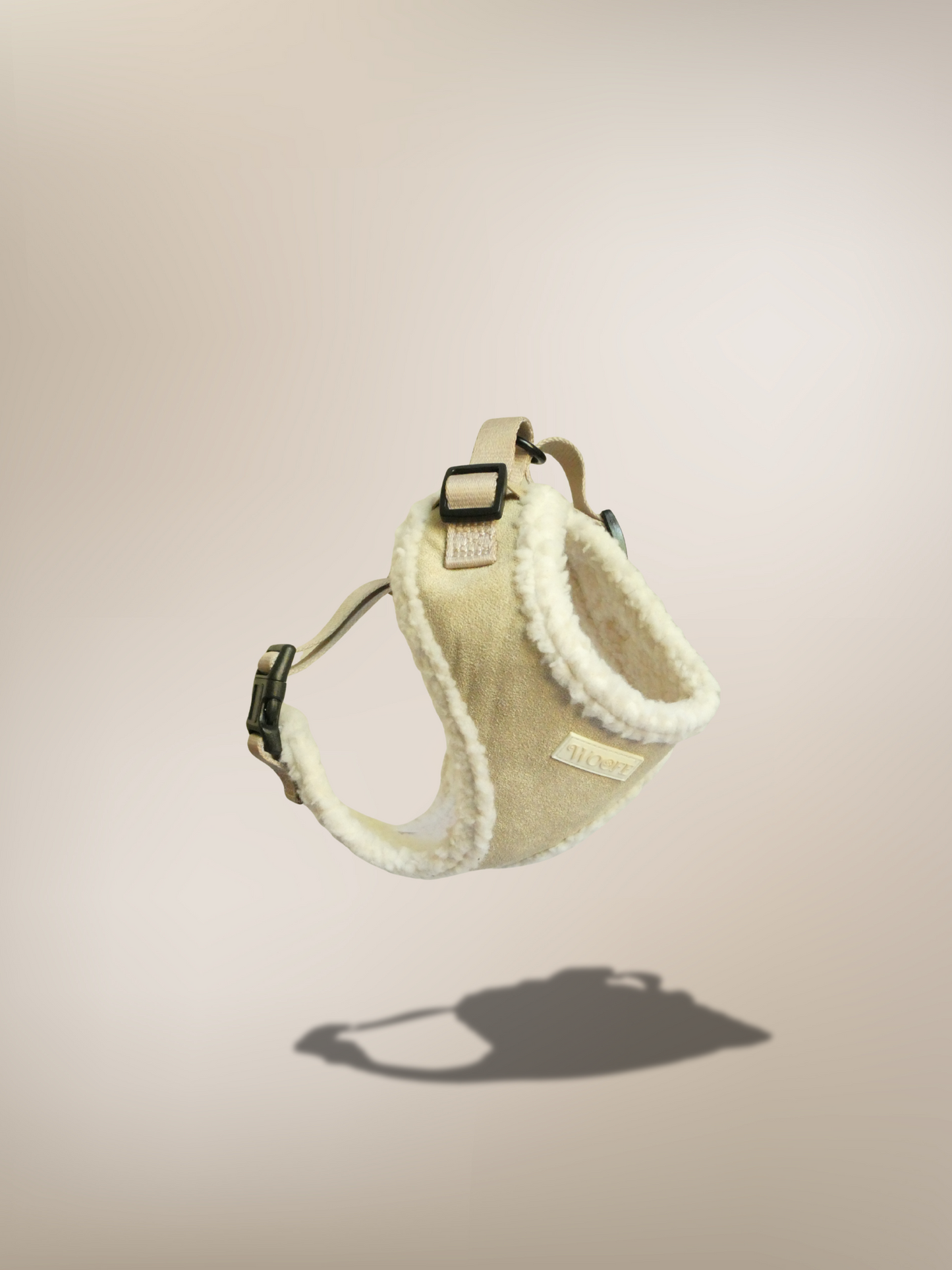 Beige Fur Harness & Leash with Free Waste Bag Holder