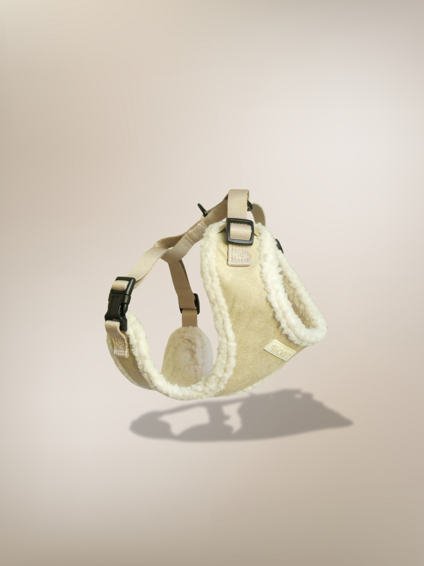 Beige Fur Harness & Leash with Free Waste Bag Holder