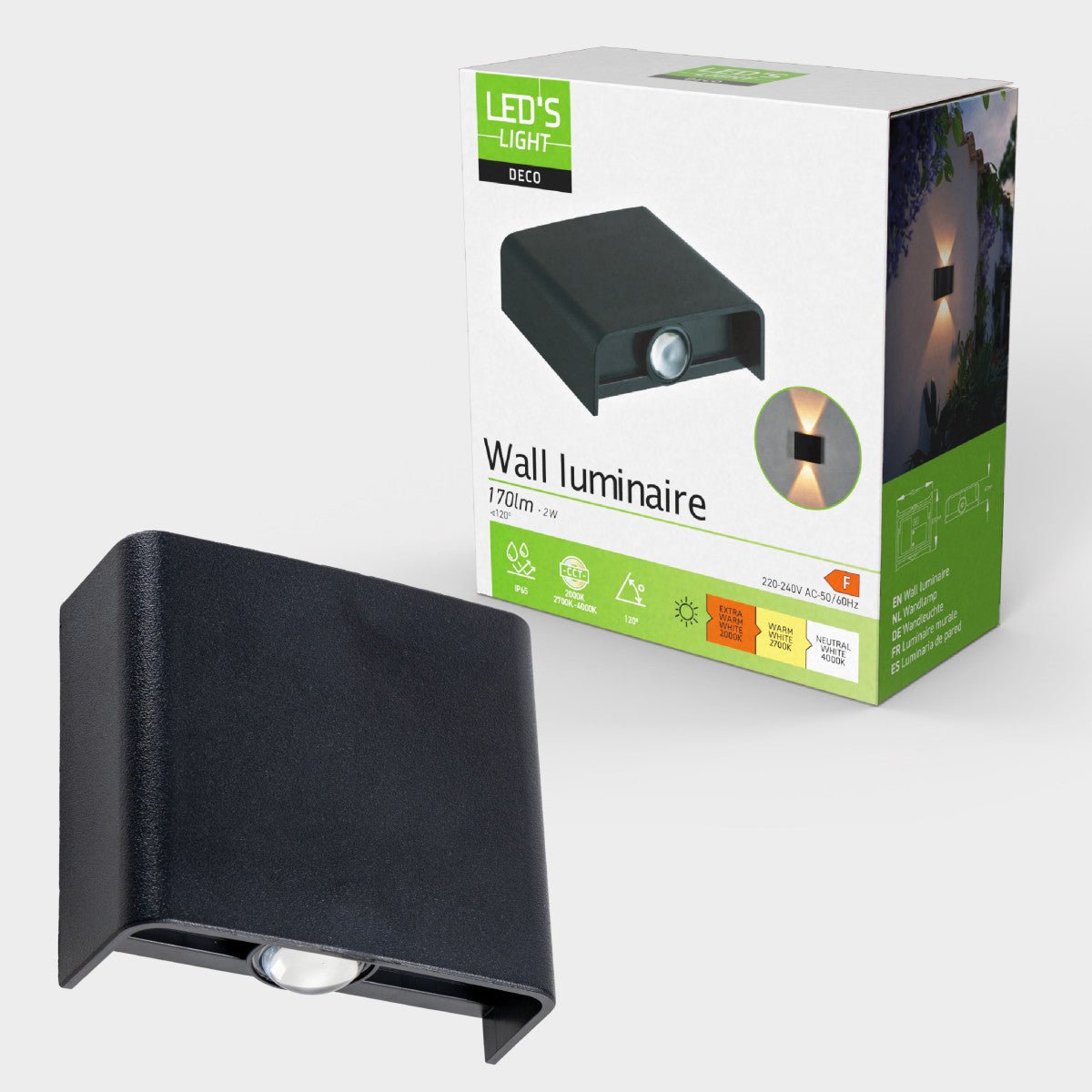 Buitenlamp met Lichtbron - Wandarmatuur - 170lm 2000K/2700K/4000K - Zwart - IP65