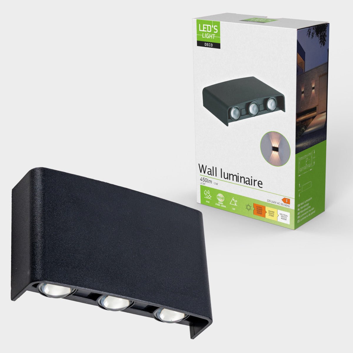 Buitenlamp met Lichtbron - Wandarmatuur - 450lm 2000K/2700K/4000K - Zwart - IP65