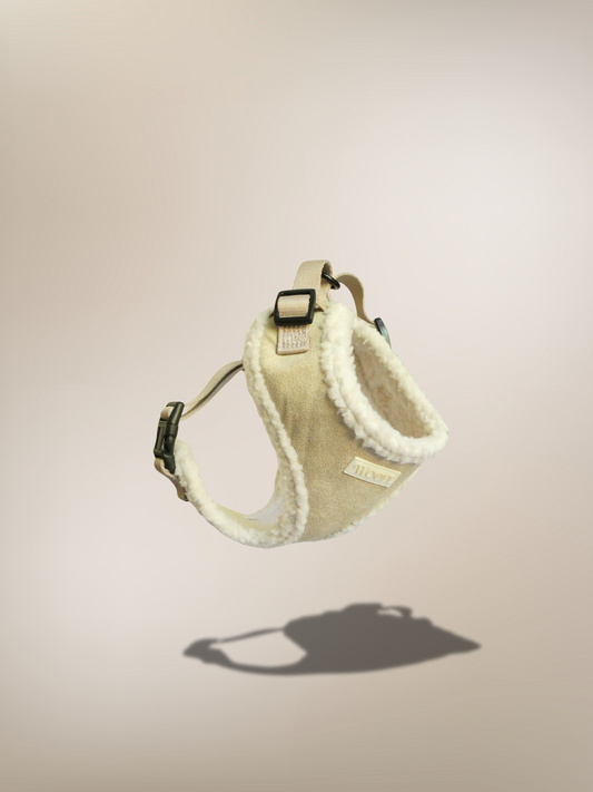 Beige Fur Harness & Leash with Free Waste Bag Holder