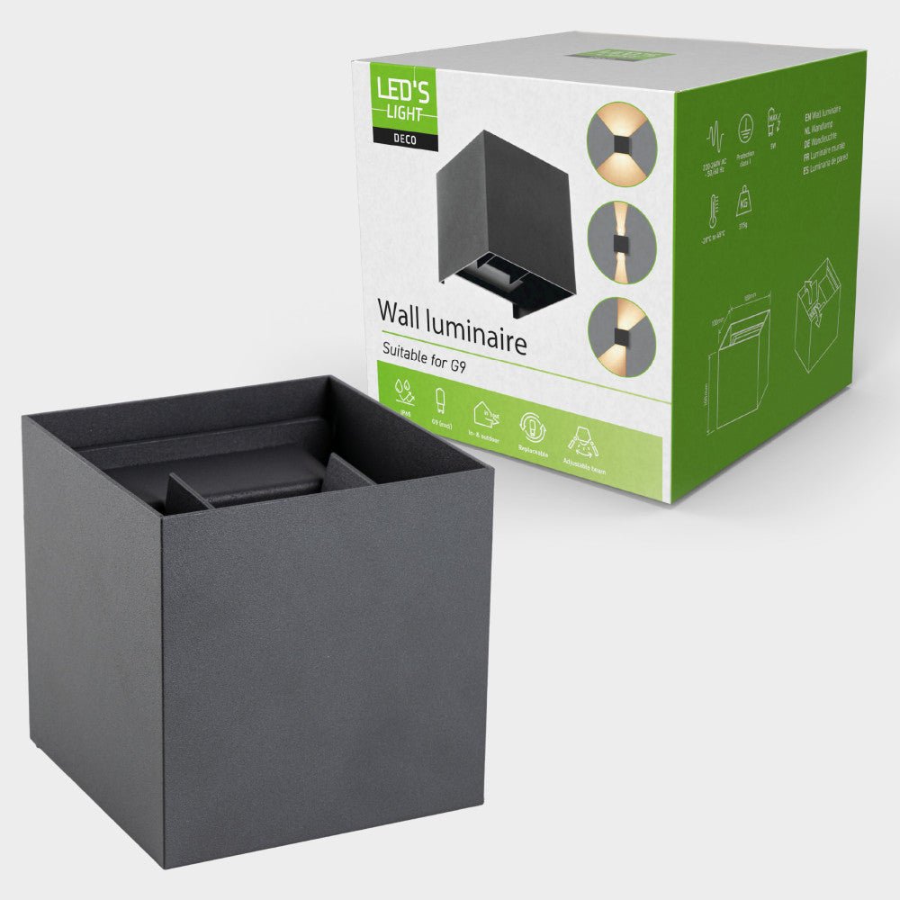 Lumo Cube Antraciet - Wandarmatuur zonder lichtbron - Excl 1xG9 - IP65