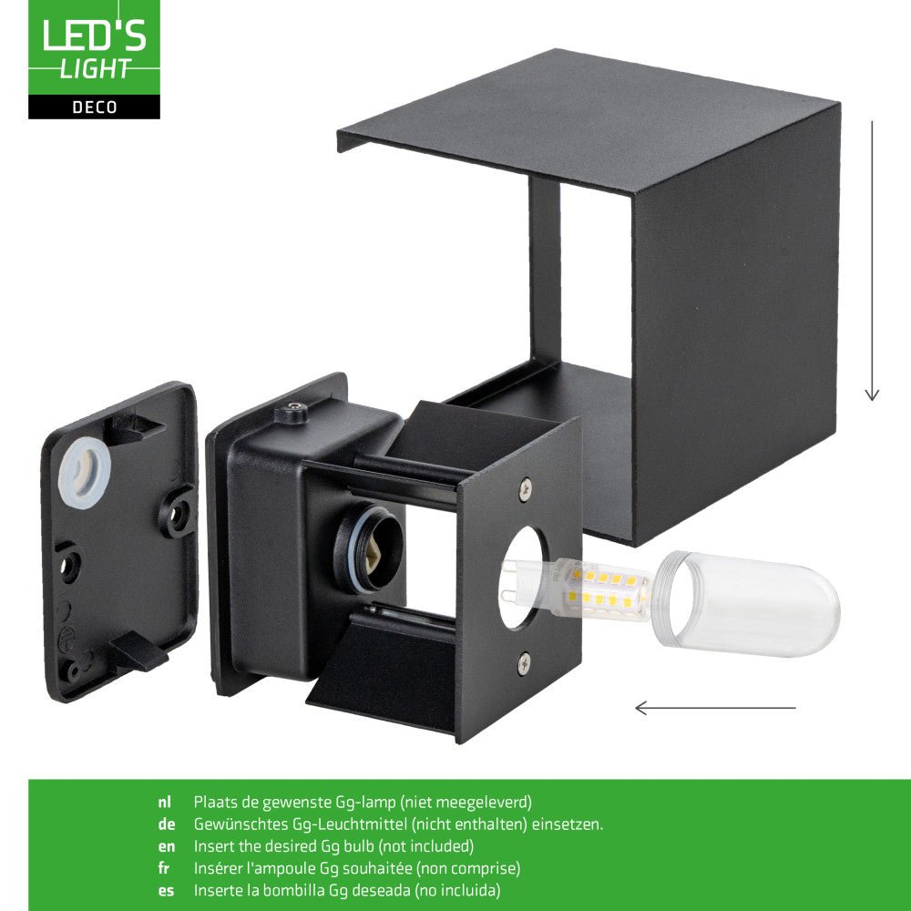 Lumo Cube Zwart - Wandarmatuur zonder lichtbron - Excl 1xG9 - IP65