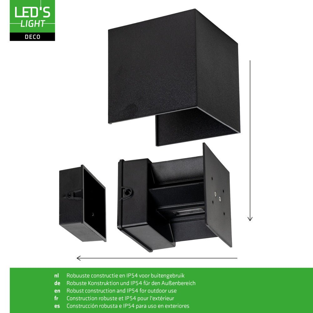 Lumo Qube Wandlamp Buitenlamp met Lichtbron - wandarmatuur - 380lm 1800K - Zwart - IP54