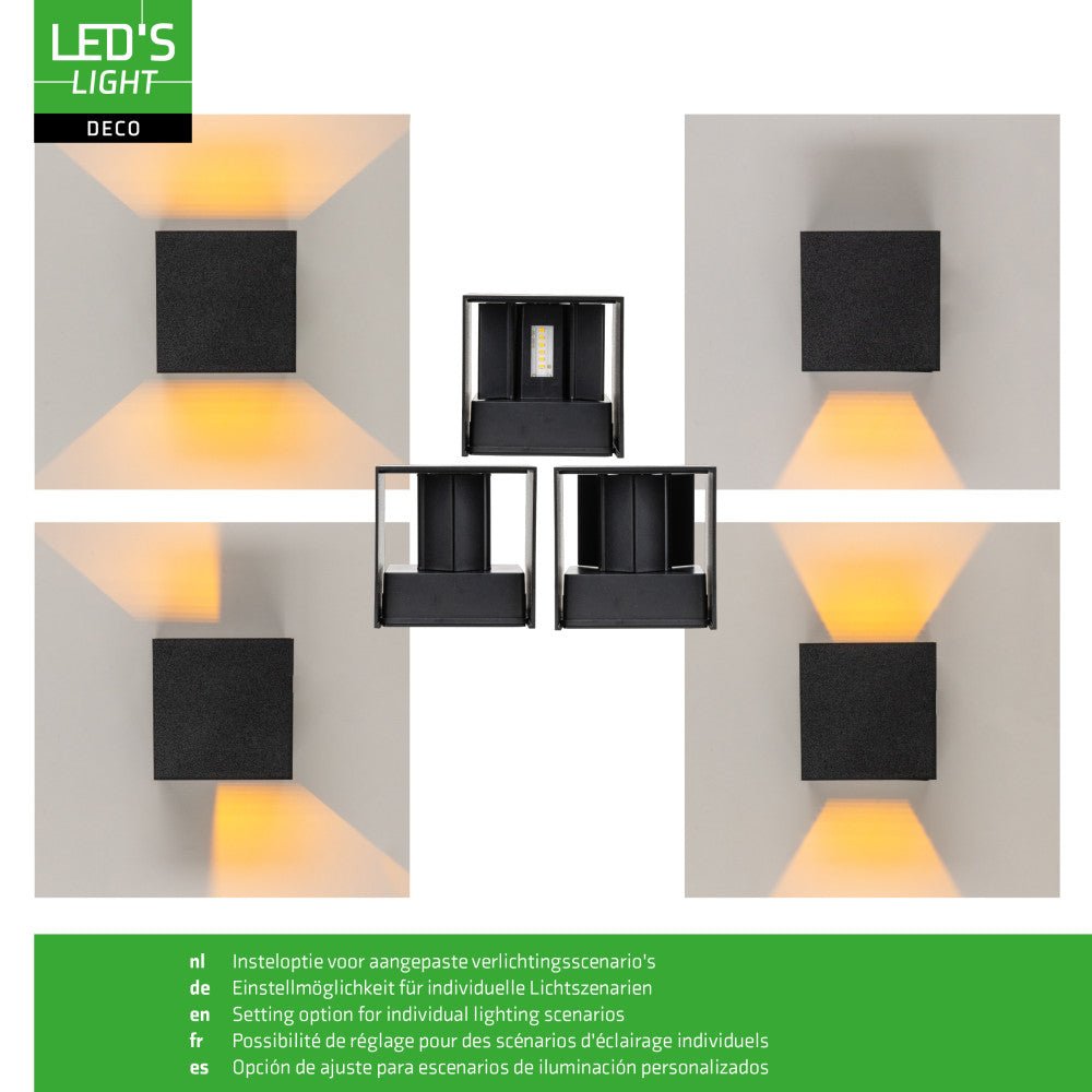 Lumo Qube Wandlamp Buitenlamp met Lichtbron - wandarmatuur - 380lm 1800K - Zwart - IP54