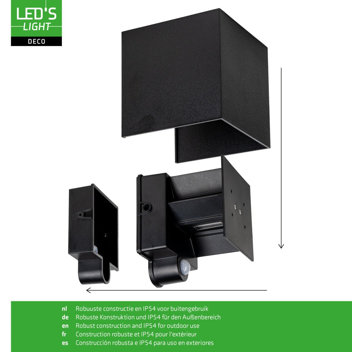 Lumo Qube Sensor Wandlamp Buitenlamp met lichtbron - 380lm 1800K - Zwart