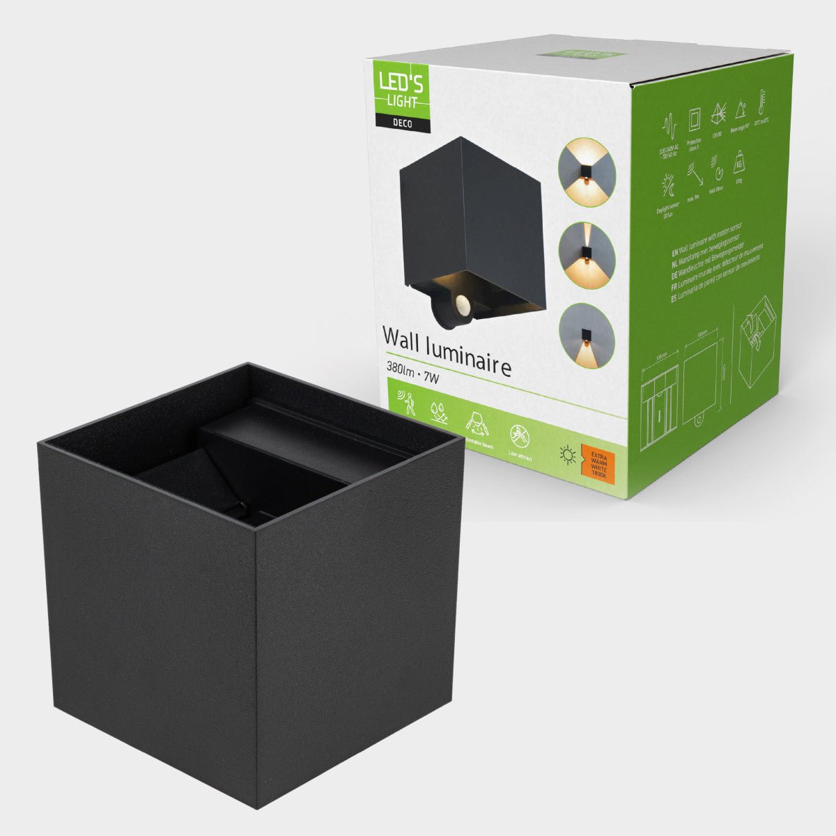 Lumo Qube Sensor Wandlamp Buitenlamp met lichtbron - 380lm 1800K - Zwart